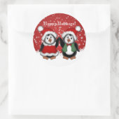 Kute kerstpinguïns ronde sticker (Tas)