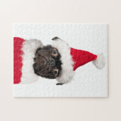 Kute kerstpug-puppy Santa Legpuzzel (Horizontaal)