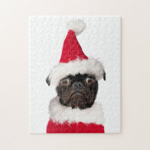Kute kerstpug-puppy Santa