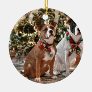 Kute kerstredding Pitbull and America Bull Dog Keramisch Ornament