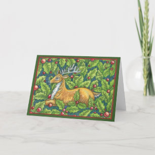 Kute kerstrendiertje in Forest met Holly Feestdagen Kaart