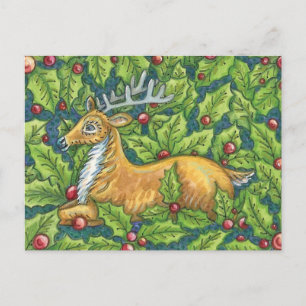 Kute kerstrendiertje in Forest met Holly Feestdagenkaart