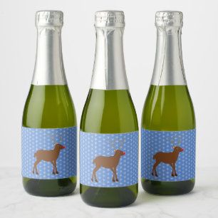 Kute kerstrendiertje met rode neus sparkling wijnetiket