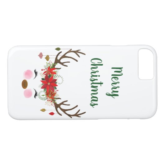 Kute kerstrenrender en Poinsettia Case-Mate iPhone Case (Achterkant (Horizontaal))