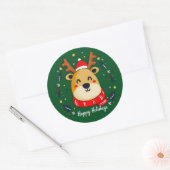 Kute kerstrenrendiertje 2 ronde sticker (Envelop)