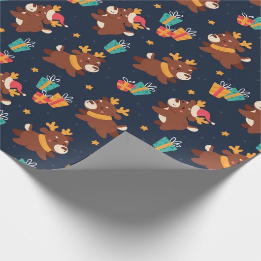 Kute kerstrenrendiertje cadeaupapier (Hoek)