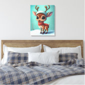 Kute kerstrenrendiertje canvas afdruk (Insitu (Slaapkamer))