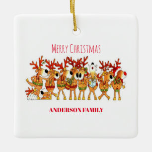 Kute kerstrenrendiertje die keramisch zingen keramisch ornament