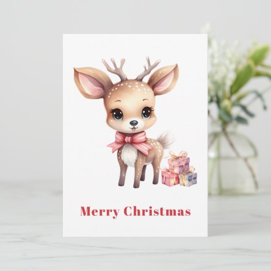 Kute kerstrenrendiertje feestdagenkaart (Staand voorkant)