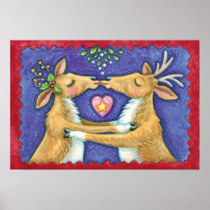Kute kerstrenrendiertje, Romantic Kiss w Mistletoe Poster