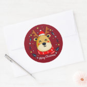 Kute kerstrenrendiertje ronde sticker (Envelop)