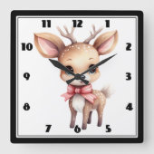 Kute kerstrenrendiertje vierkante klok (Voorkant)