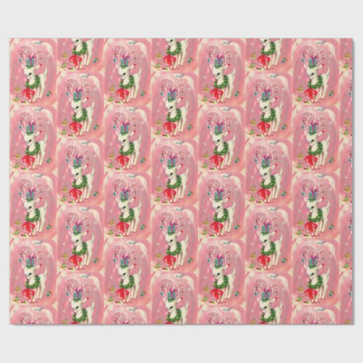 Kute kerstretro Deer Pink Cadeaupapier (Vlak)