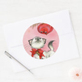 Kute kerstretro  keukenrootje roze ronde sticker (Envelop)