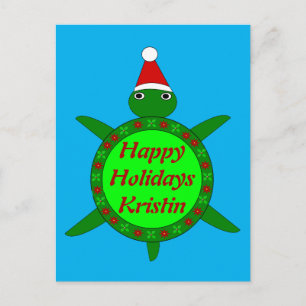 Kute kerstschildpad met Flowery Shell Briefkaart