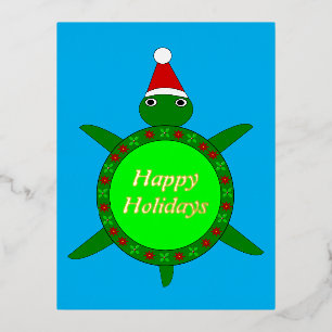 Kute kerstschildpad met Flowery Shell Custom Folie Feestdagen Briefkaart