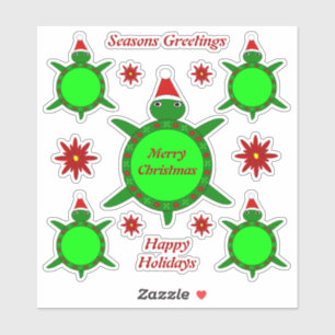 Kute kerstschildpad met Flowery Shell Custom Sticker