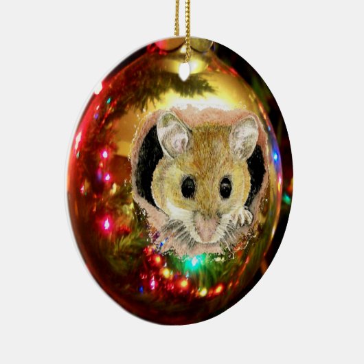 Kute kerstsiermuis keramisch ornament (Rechts)