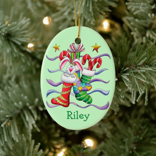 Kute kerststaart Bunny Personalized Keramisch Ornament (Boom)