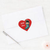 Kute kerststop en klein kind, rood hart hart sticker (Envelop)