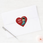 Kute kerststop en klein kind, rood hart hart sticker (Envelop)