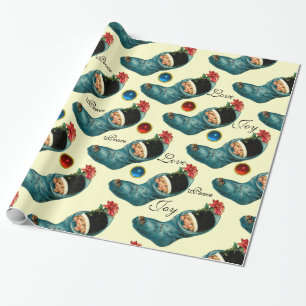 Kute kerststop, klein kind, crème cadeaupapier