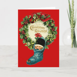 Kute kerststop, klein kind, mistletoes feestdagen kaart