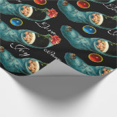 Kute kerststop, klein kind, rode bloem cadeaupapier (Hoek)