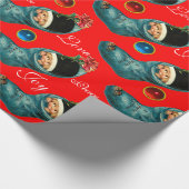 Kute kerststop, klein kind, rode bloem cadeaupapier (Hoek)