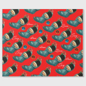 Kute kerststop, klein kind, rode bloem cadeaupapier (Vlak)