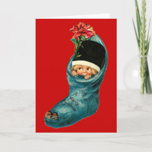 Kute kerststop, klein kind, wit rood feestdagen kaart