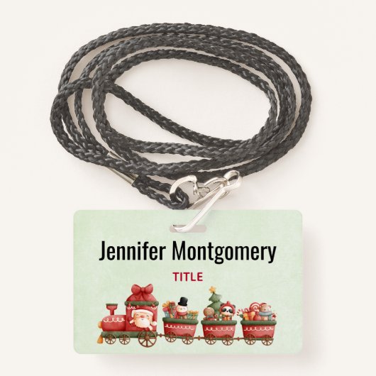 Kute kersttrein met speelgoed badge (Voorkant met draagriem)