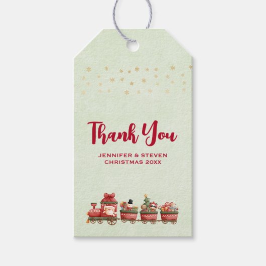 Kute kersttrein met speelgoed cadeaulabel (Voorkant)