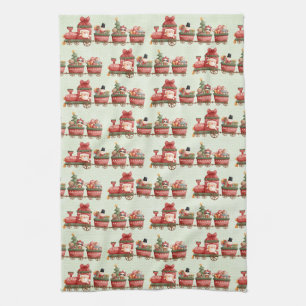 Kute kersttrein met speelgoed theedoek