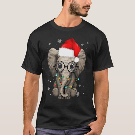 Kute Kind Elephant Kerstlicht Santa Hat Eleph T-shirt (Voorkant)