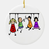 Kute Kinder Cartoon Holding Speech Words Keramisch Ornament (Achterkant)
