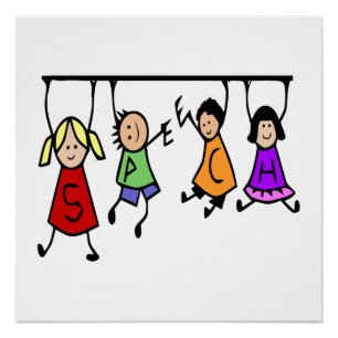 Kute Kinder Cartoon Holding Speech Words Perfect Poster