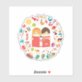 Kute kinder cartoon voor aflezing sticker (Vel)