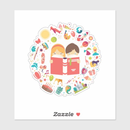 Kute kinder cartoon voor aflezing sticker (Vel)