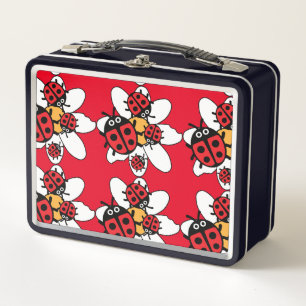 Kute Kinder ladybird Family Metal Lunch Box