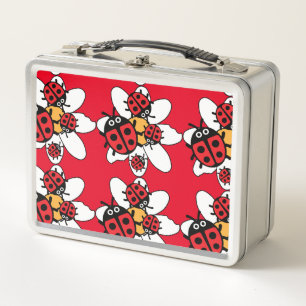 Kute Kinder ladybird Family Metal Lunch Box