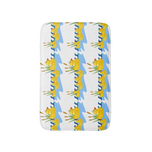 Kute Kinder Rubber Duck Familie zwemt op Pond Badmat (Voorkant Verticaal)