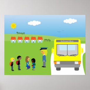 Kute Kinderen die op het Poster van de schoolbus w