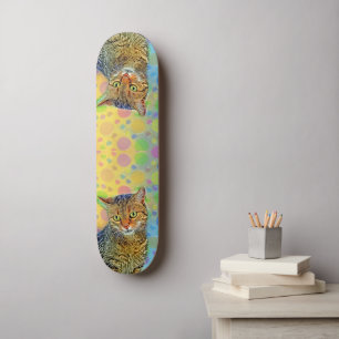 Kute kitten - abstract - kleurig schilderij skateboard
