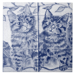 Kute Kittens Blue White  Pet Cat Cottage Tegeltje