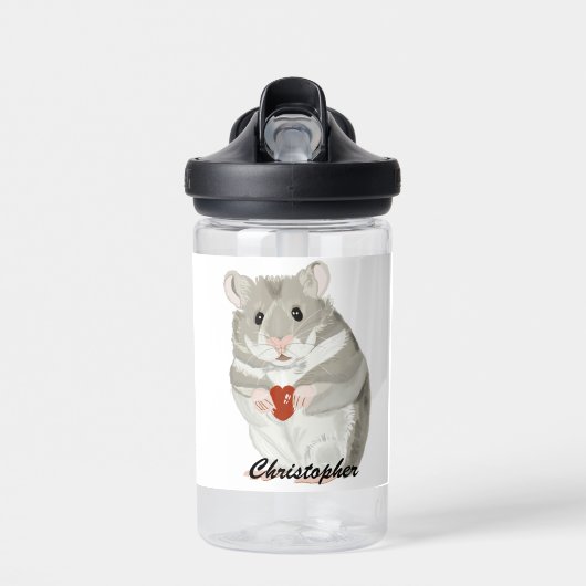 Kute kleine hamster die een hart bewaarde waterfles (Voorkant)