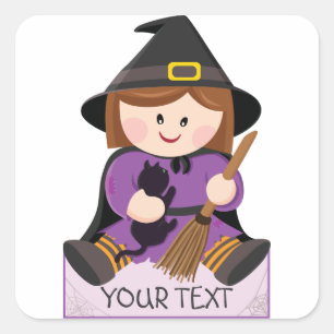 Kute kleine heks met bruin haar vierkante sticker
