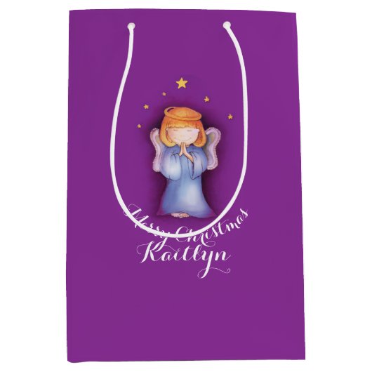 Kute kleine meisjeskunst genaamd kerstcadeautas medium cadeauzakje (Voorkant)