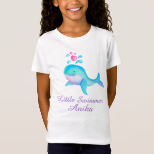 Kute kleine zwemmeisjes roze aqua walvis t shirt
