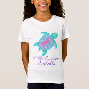 Kute kleine zwemmeisjes roze wattenschildpad t-shi t-shirt